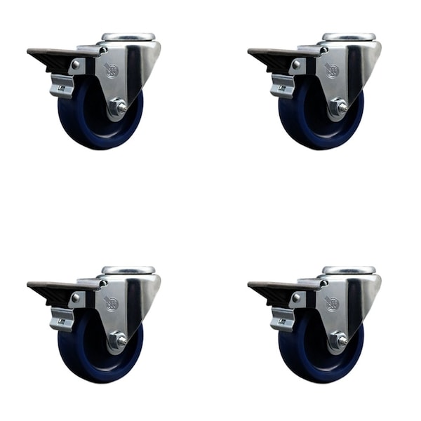 3.5'' Solid Poly Wheel Swivel Bolt Hole Caster Set with Posi Lock Brakes, 4PK